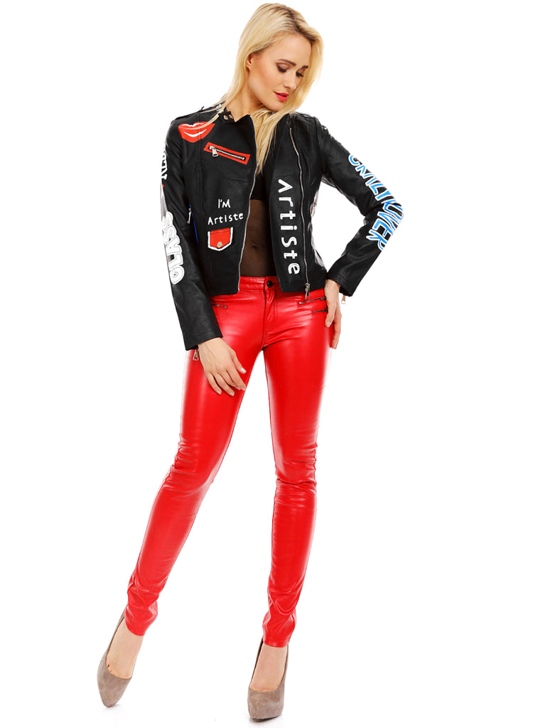 Women's Stylish Limited Edition Leather look Biker Punk style jacket UK 10.12