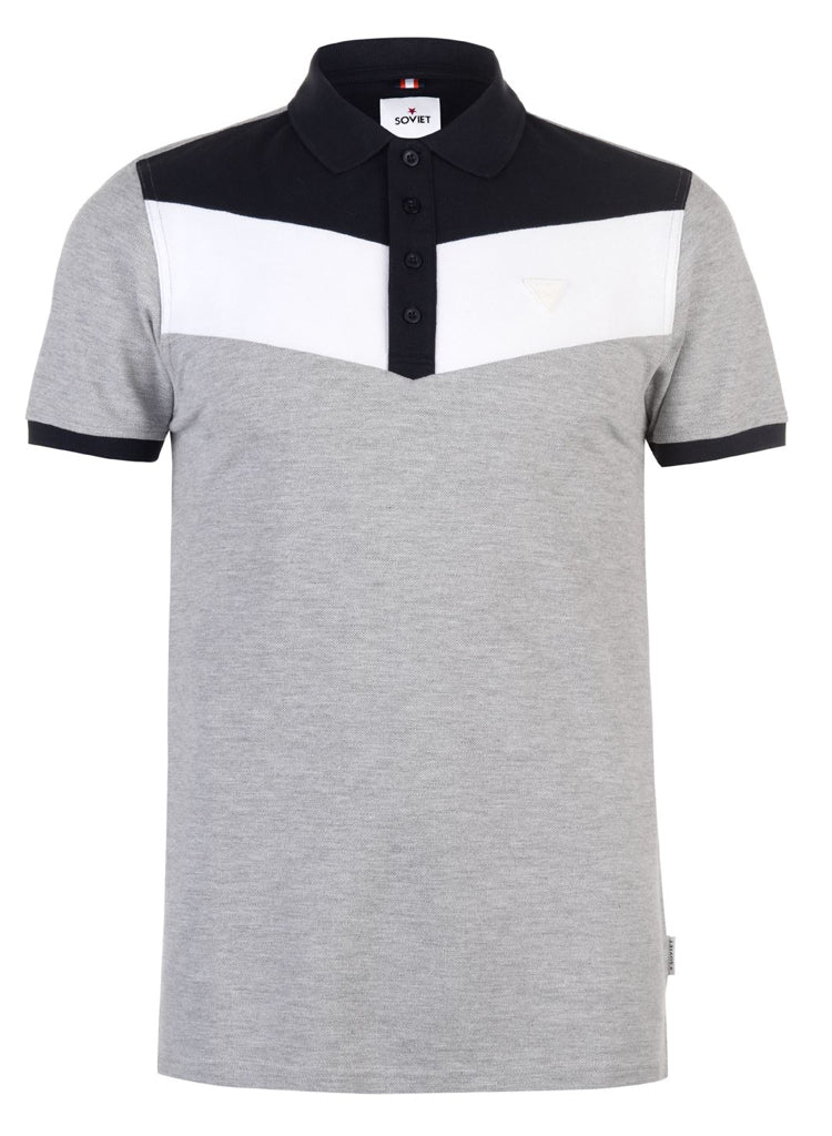 Mens Stylish SOVIET grey, white and blue panelled designer Polo shirt