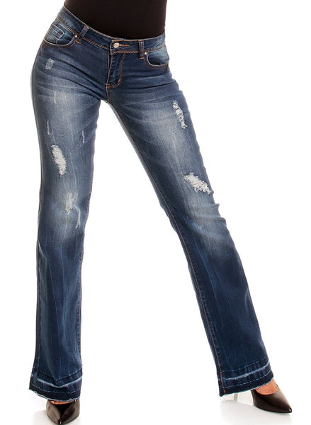 Dark Blue denim Hipster bootcut Jeans with Vintage look -  Urban Direct Women's clothing