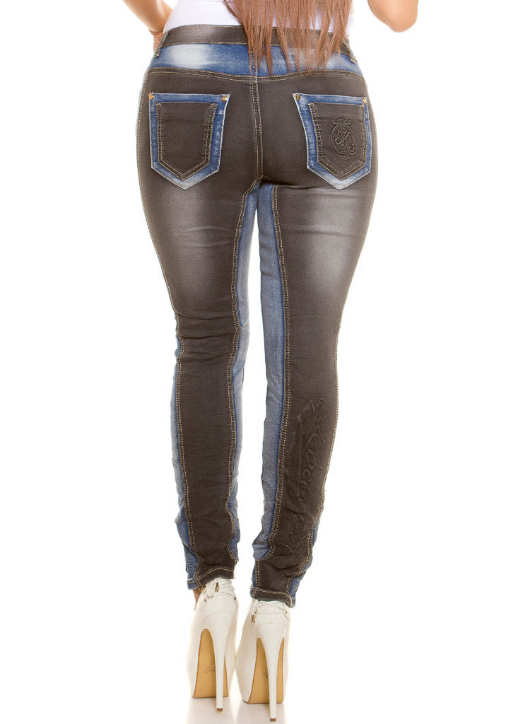 Curvy Girl plus size contrasting Blue and Black Stretchy skinny jeans -  Urban Direct Women's clothing