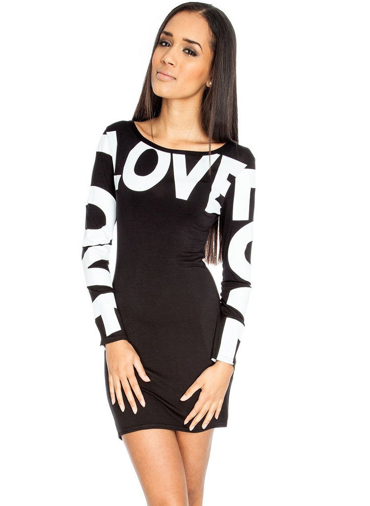 Sexy " Love Motiff " Long Sleeve T-shirt Dress.Size M/L Fits UK 10/12 -  Urban Direct Women's clothing