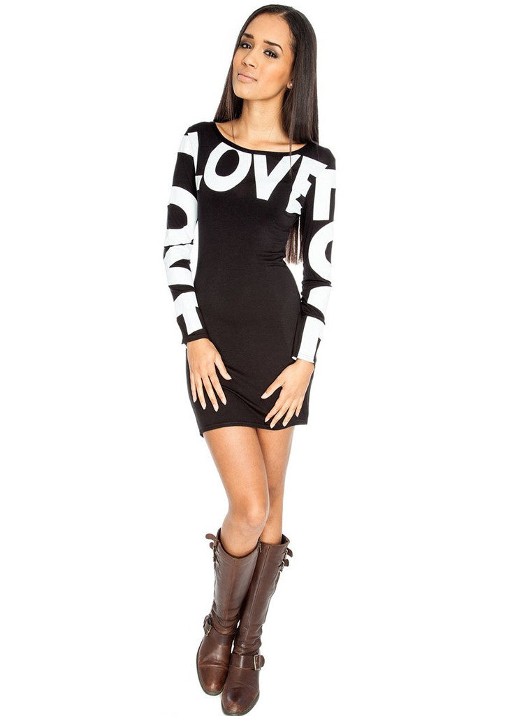 Sexy " Love Motiff " Long Sleeve T-shirt Dress.Size M/L Fits UK 10/12 -  Urban Direct Women's clothing