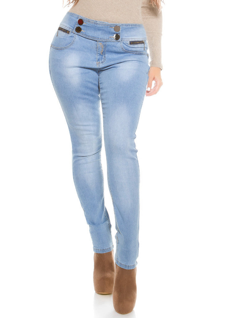 Women's Curvy Girl elasticated waist Stretchy blue Skinny jeans -  Urban Direct Women's clothing