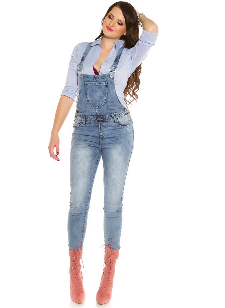 Sexy Curvy Girl Plus size Women's Blue denim faded Dungarees -  Urban Direct Women's clothing