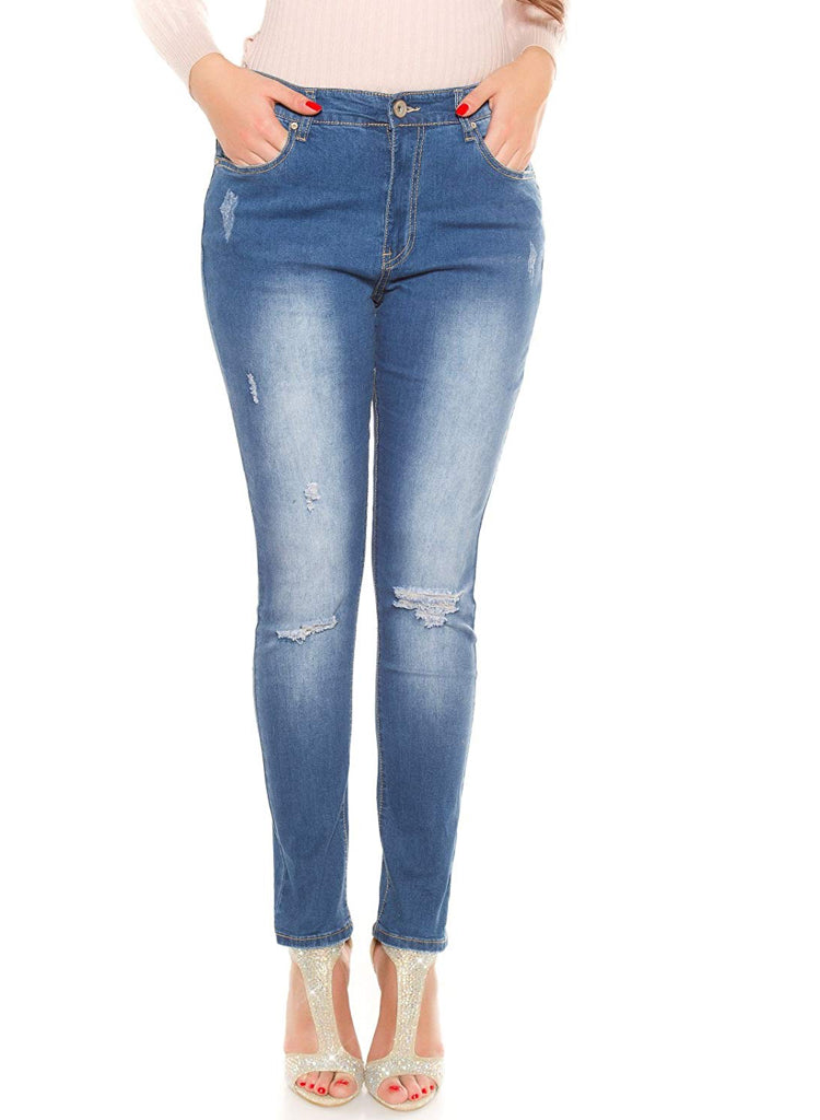 Simple Curvy Girl distressed ripped look blue Skinny jeans