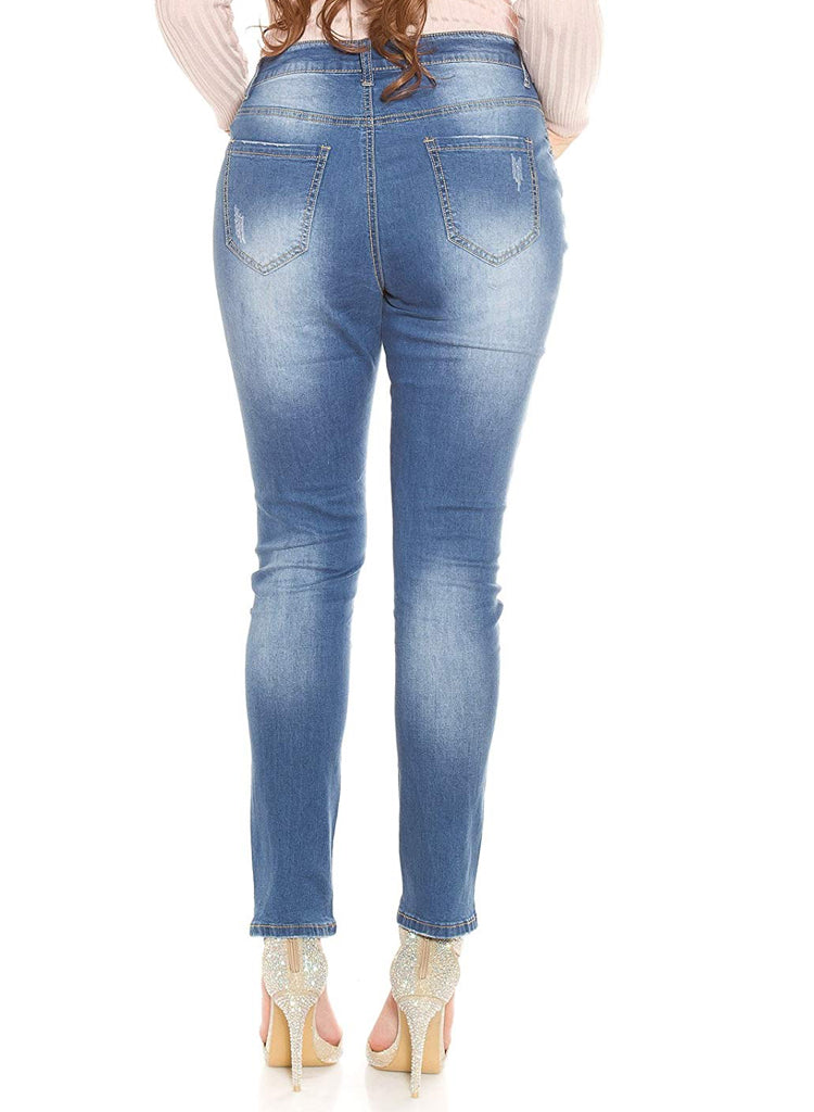 Simple Curvy Girl distressed ripped look blue Skinny jeans