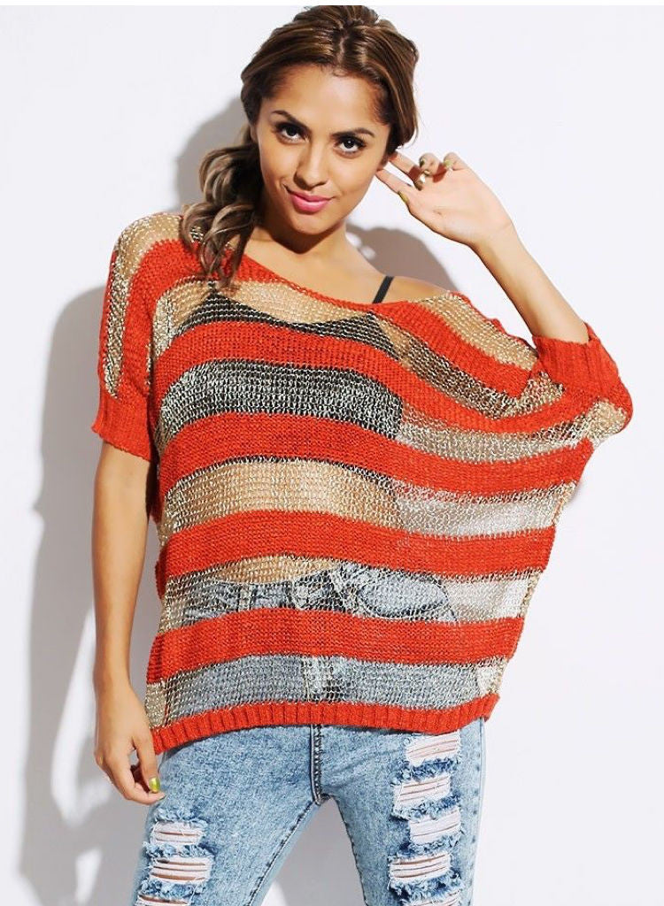 Feminine Oversized Red & Gold metallic thread Jumper. S/M fits UK 8/10 -  Urban Direct Women's clothing