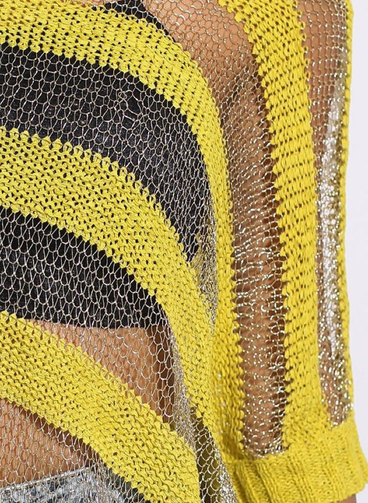 Citrus Lime & Gold oversized metallic thread Jumper. S/M fits UK 8/10 -  Urban Direct Women's clothing