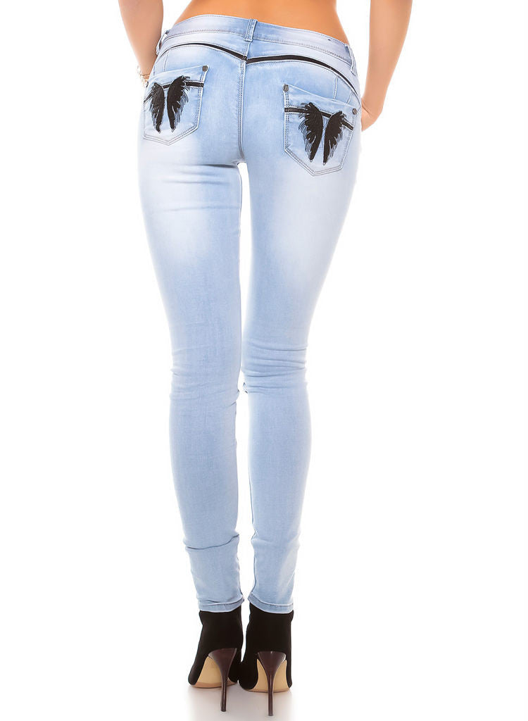 Women's sexy Blue skinny jeans with embroidered angel wings design -  Urban Direct Women's clothing
