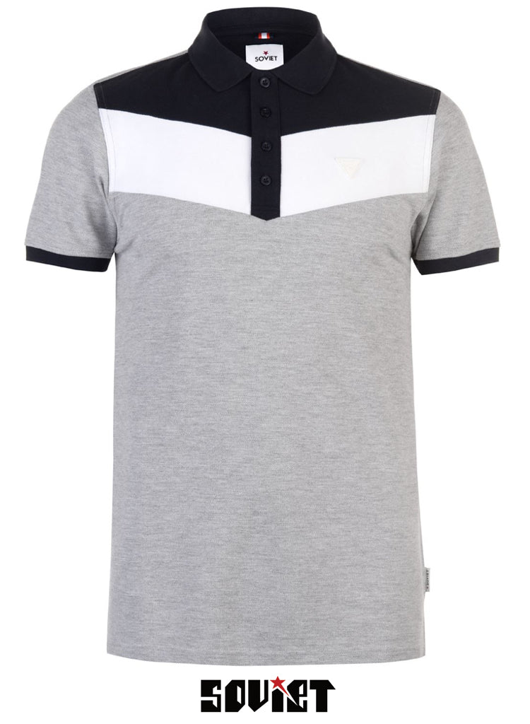 Mens Stylish SOVIET grey, white and blue panelled designer Polo shirt