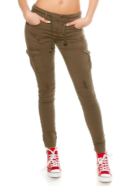 Women's Girls Military style casual distressed cargo trouser jeans